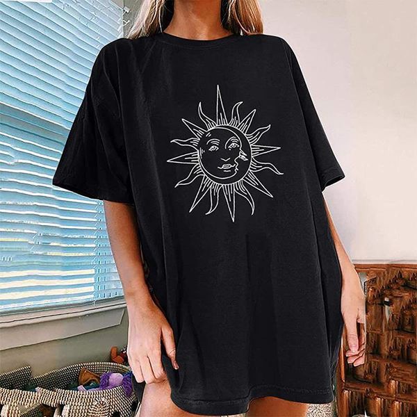 

women retro plus size t-shirt casual moon sun print christian faith graphic t shirts for harajuku woman tshirts women's, White
