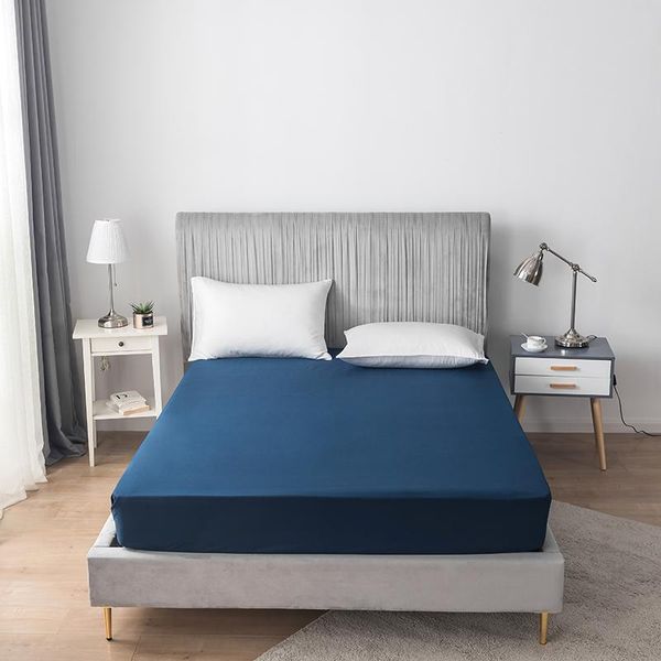 

sheets & sets fitted sheet cotton bed linen with elastic bands double queen king home bedspread solid color mattress cover deep 30cm