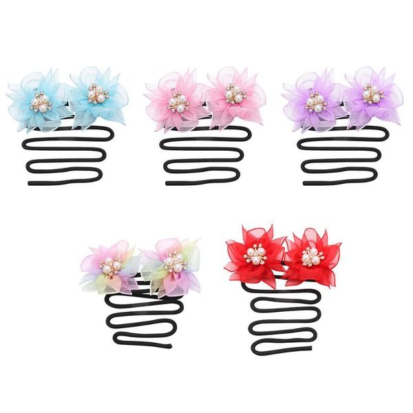 

hair accessories 1pcs little girl headwear hairpins bowknot flower headdress scrunchie braided for kids bun maker tool gift, Slivery;white