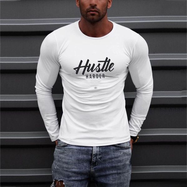 

men's t-shirts white letter print basic slim men t-shirt spring autumn bottoming round neck o-neck casual long-sleeve tshirts, White;black