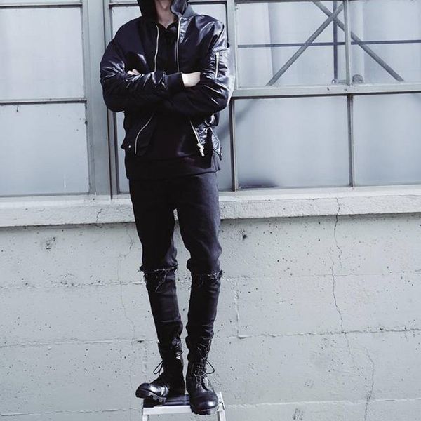 

men's jeans fashion casual knee zipper ripped hole jeans hip hop streetwear washing black slim feet casual pants men's trousers u, Blue
