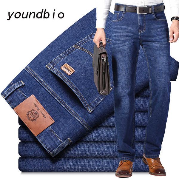 

style long trousers men's jeans men's casual loose straight leg business classic male straight stretch denim pants 1892 210622, Blue