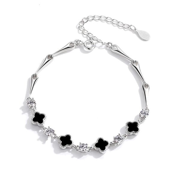 

clover bracelet women's platinum plated ins trendy design inlaid with zircon double-layer bracelet gift for girlfriend, Black