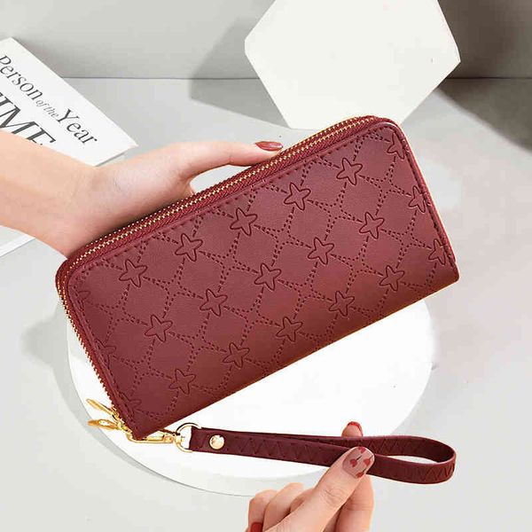 

wallets bags handbags long wallet women's 2021 embossed large capacity hand double zipper mobile phone, Red;black