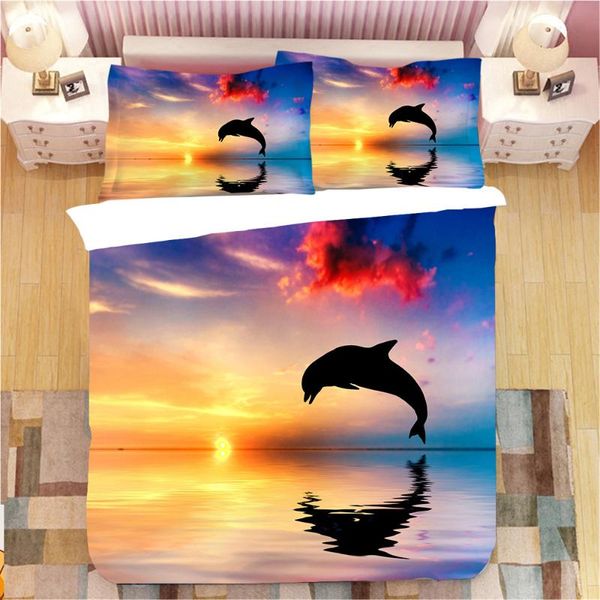

bedding sets 2/3pc dolphin jumping in the setting sun pattern printing included duvet cover and pillowcase no comforter