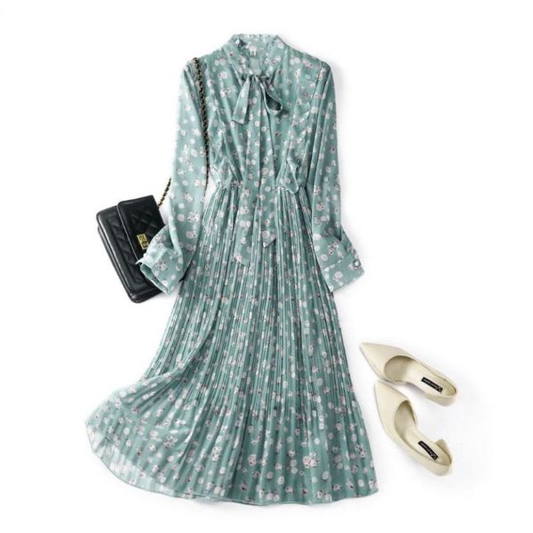 

casual dresses floral dress female plus size 2022 spring summer korean fashion long sleeve retro printing chiffon women, Black;gray