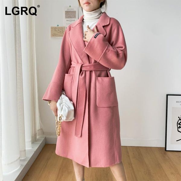 

women's wool & blends [lgrq] solid texture pockets lace warm woolen coat parkas arrival long sleeve women fashion tide autumn winter 20, Black