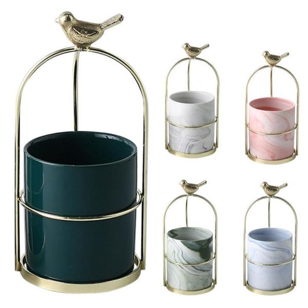 

vases nordic style iron art rack nice-looking ornament creative deskdried ceramic flower pot bird storage frame decor for home