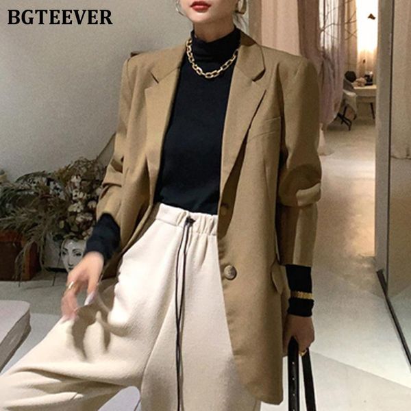 

women's suits & blazers bgteever chic vintage loose women solid blazer 2021 autumn notched collar single-breasted female suit jackets l, White;black