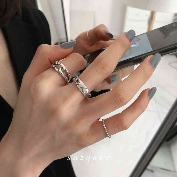 Корейский ins модный ниш дизайн кольцо женские чистые красная простая прохладная цепь S925 стерлингового серебра ручной орнамент