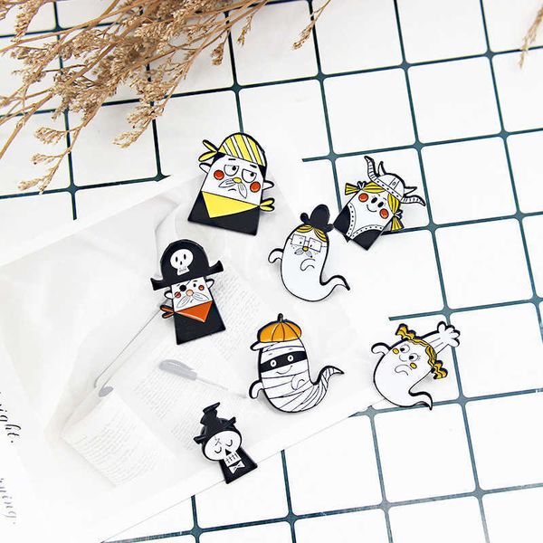 

cartoon cute little white ghost doll pirate skeleton little girl funny dress fashion drop oil brooch, Gray
