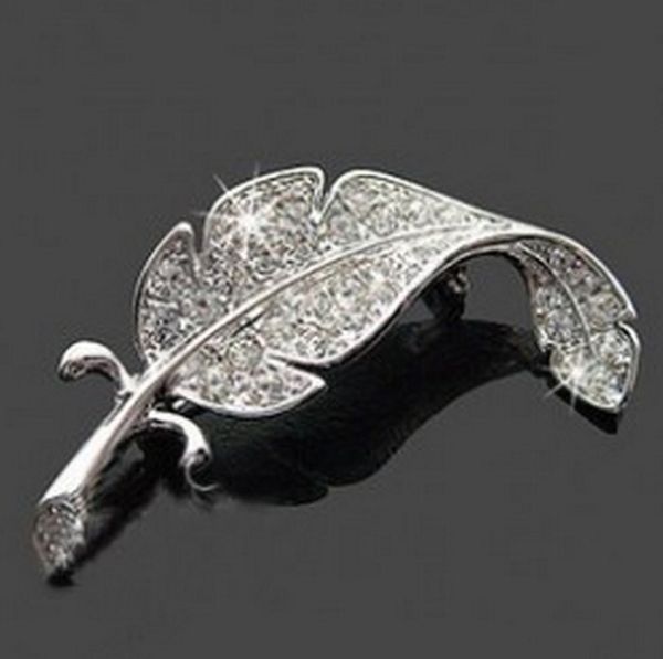 

korean versatile trinket sweet diamond leaf brooch for men and women, Gray