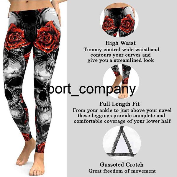 

rose skull leggings workout set sport clothes women dark horror style gym clothing athletic leggings for fitness 2021