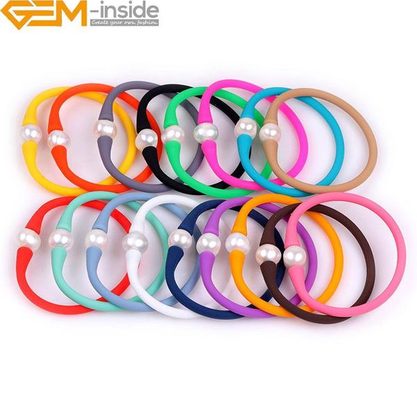 

charm bracelets handmade natural big 11mm gray mood stackable silicone rubber stretch freshwater cultured pearl jewelry for women, Golden;silver