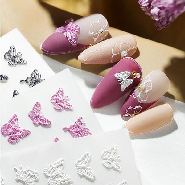 

1sheet 5d embossed nail sticker colorful flower with textured water slider decal art self adhesive diy stickers & decals, Black