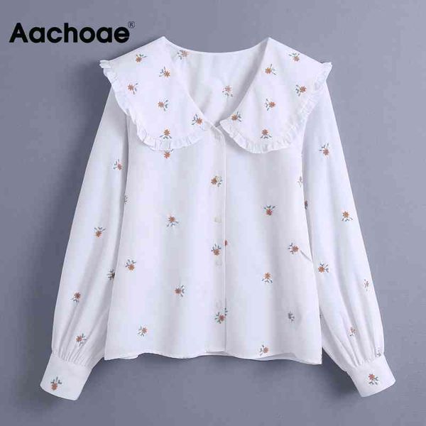 

elegant floral embroidery blouse women long sleeve vintage white shirt ruffles ladies spring autumn blusas mujer 210413