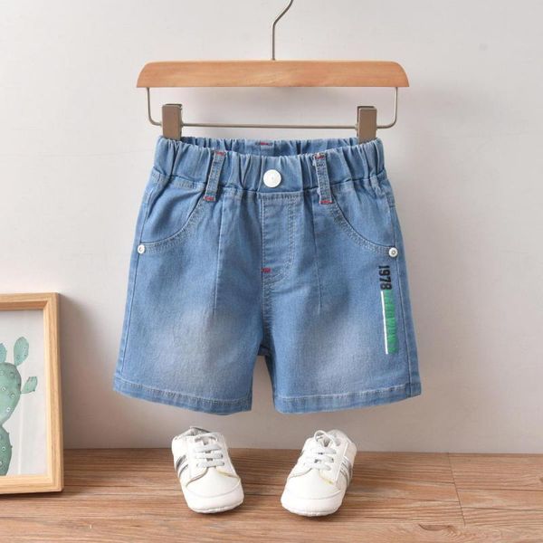 

jeans boy denim shorts children's clothing 2021 summer korean fashion casual cotton letter short boys kids clothes 2-6years, Blue