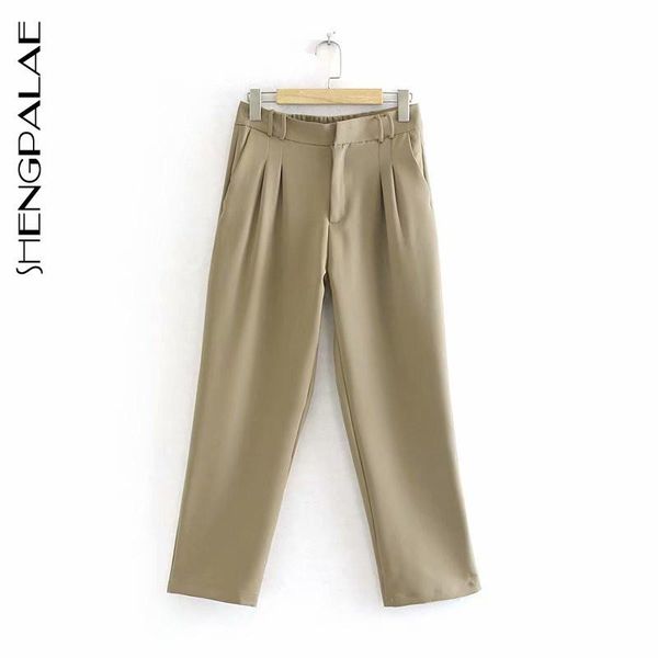 

women's pants & capris shengpalae 2021 fashion summer office ladies loose slimming casual straight folds button suit za3902, Black;white