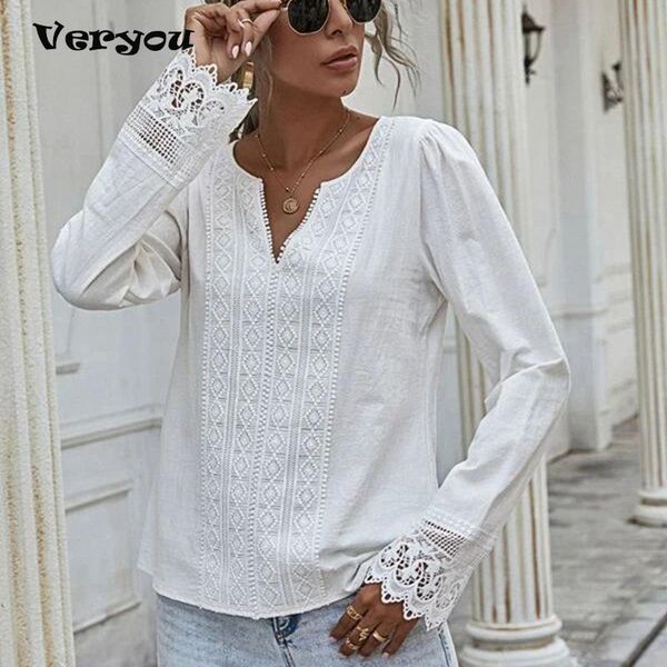 

spring autumn lace shirt women stitching t 2021 long sleeve plus size solid tee ladies tshirt women's t-shirt, White