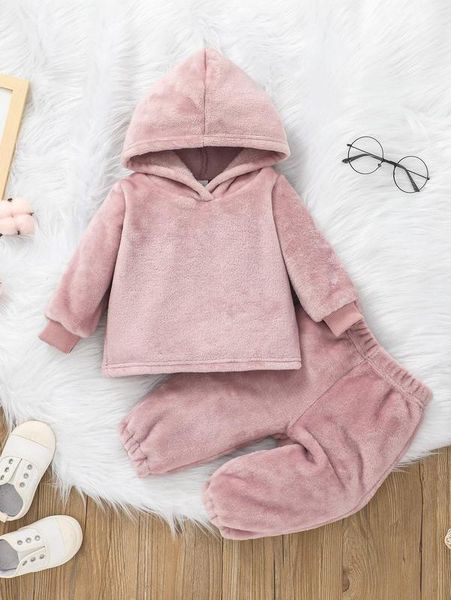 

baby solid flannel hoodie & sweatpants she, White