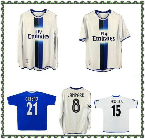 

2003 2005 lampard gudjohnsen veron mutu drogba crespo hasselbaink zola retro soccer jersey 03 05 terry robben classic vintage football shirt, Black;yellow