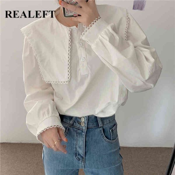 

vintage white navy collar women's blouse spring summer long sleeve buttons fashionable female loose shirts 210428