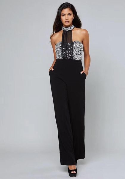 

women's jumpsuits & rompers luxury black beading bandage jumpsuit 2021 bodycon designer, Black;white