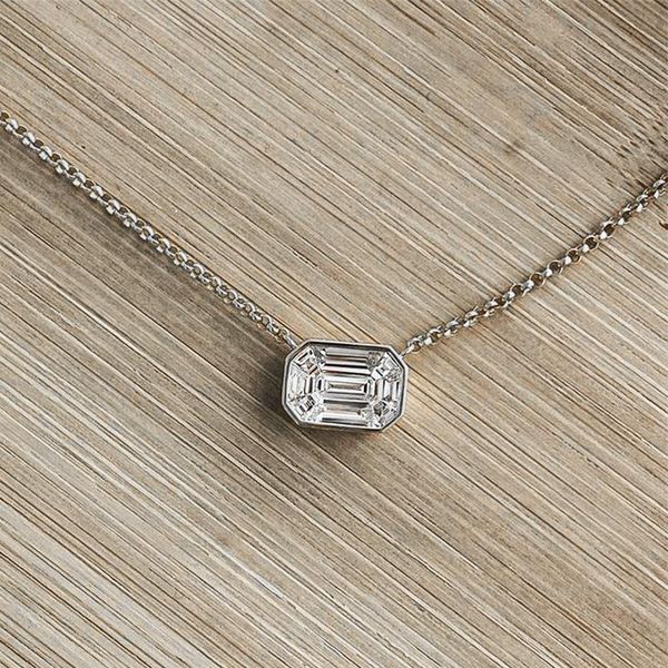 

pendant necklaces huitan trend cz necklace for women single geometric cubic zirconia fashion versatile female accessories, Silver