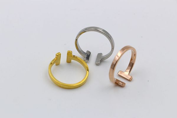 

designer316l stainless steel fashion double t ring jewelry for woman man lover rings 18k goldcolor and rose bijoux no have any lo7605307, Silver