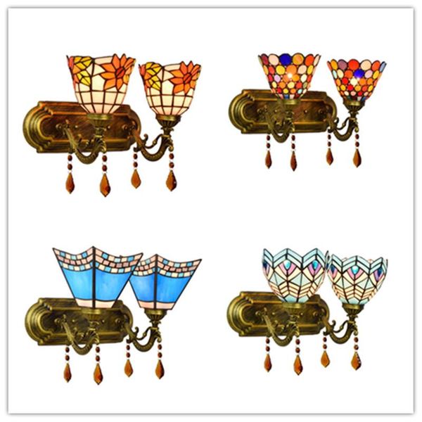 

wall lamps bohemian/mediterranean/pastoral style bedroom bedside lamp stained glass tiffany el bar double head crystal