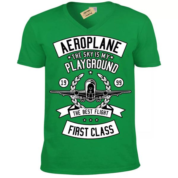 

el cielo es mi parque infantil camiseta aeroplano hombre cuello en v, White;black