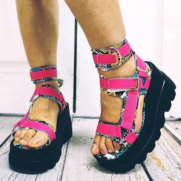 

sandals summer women 2021 platform shoes open toe serpentine wedge casual ankel strap sandales femmes Ã©tÃ©, Black