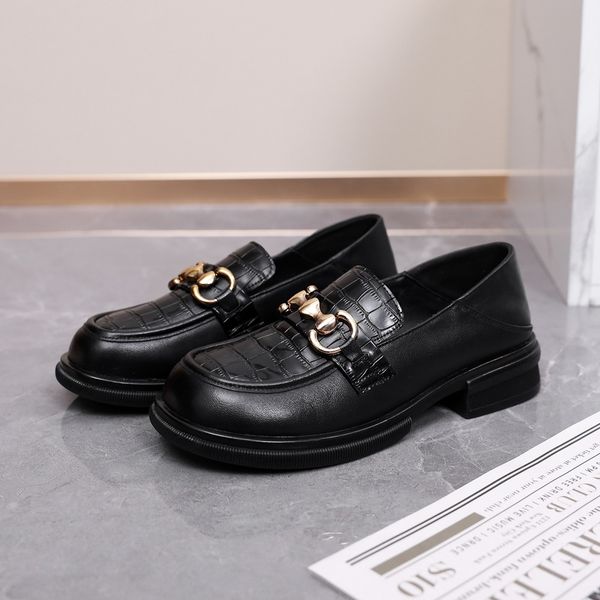 

elling classic luxury girl jk shoes designer layer cowhide embossed thick-soled loafers women's soft-soled small leather shoes british, Black