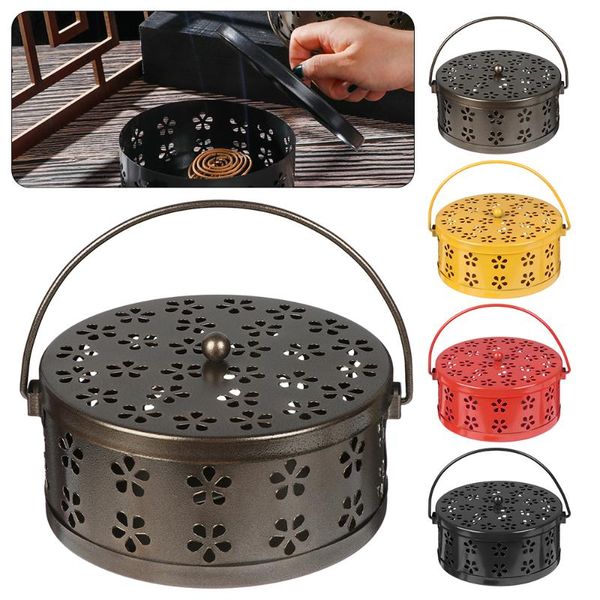 

fragrance lamps iron mosquito coil holder retro portable round fireproof incense