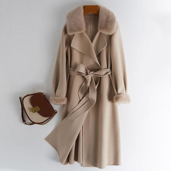 

women's wool & blends fashion super quality 100%real female jacket collar coats double-sided woolen cloth mujer chaqueta zjt1471, Black