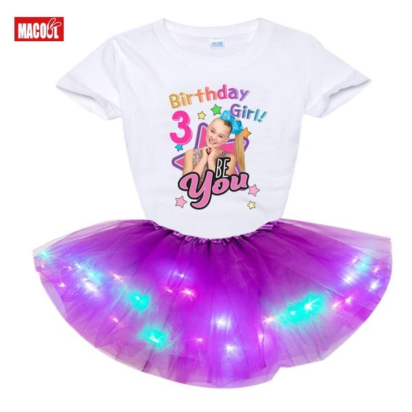 

clothing sets girls birthday girl number tshirt summer kids clothes princess fashion children toddler +led dress jojosiwa, White