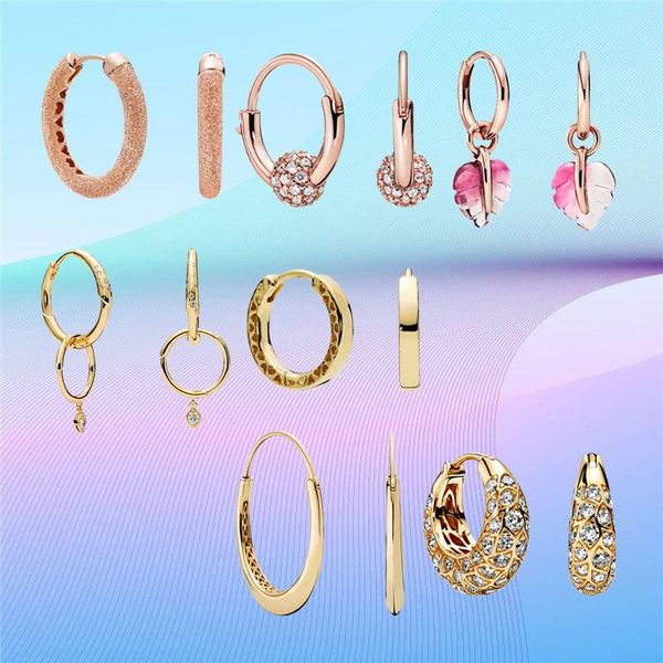 

hoop & huggie women earrings crystal zircon 18k shine 14k rose 925 sterling silver ear piercing fine jewelry heart leaf flower stem 2021, Golden;silver