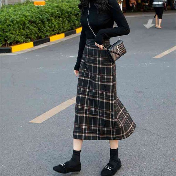 

spring, autumn and winter womens skirt plus size elastic waist tartan woman skirts faldas jupe, Black