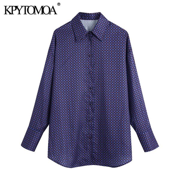 

women fashion with covered buttons geometric print blouses vintage long sleeve loose female shirts chic 210416, White