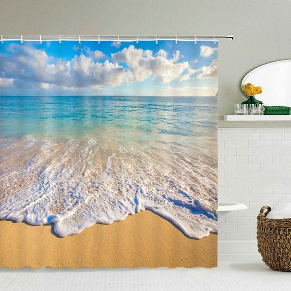 

shower curtains 3d sea beach scenery curtain bathroom waterproof fabric decoration