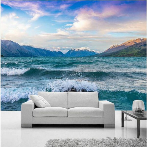 

wallpapers custom 3d non-woven wallpaper for walls snow mountain sea scenery decorative modern