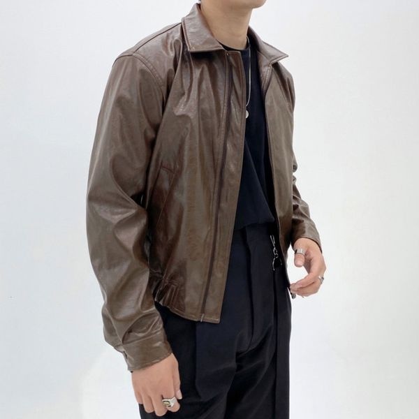 

men's jackets korean short leather slim fashion solid color casual motorcycle mens streetwear hip-hop bomber men ztrk, Black;brown