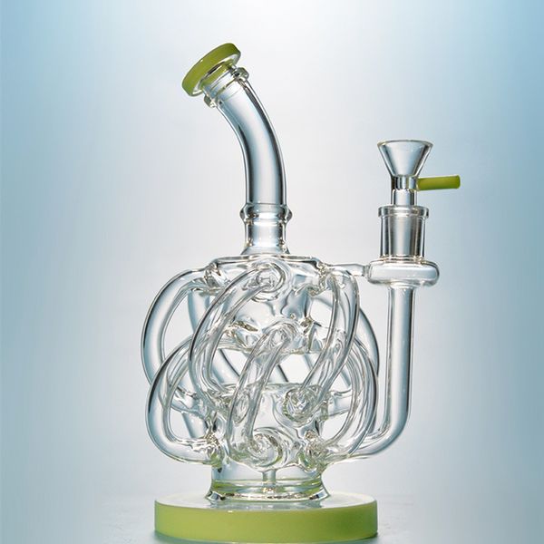 Milchgrün Lila Super Cyclone 8 Zoll 14mm Innengelenk 4mm Wasserpfeifen Vortex 12 Recycler Rohr Wasserglas Bongs Öl Dab Rigs mit Schüssel XL137