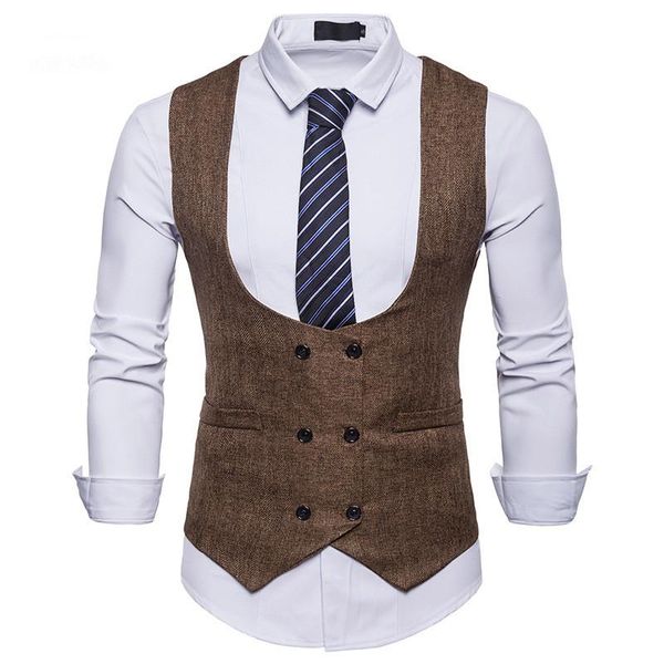 

men's vests mens hipster double breasted vest 2021 brand solid color sleeveless waistcoat men wedding tuxedo suit dress gilet, Black;white