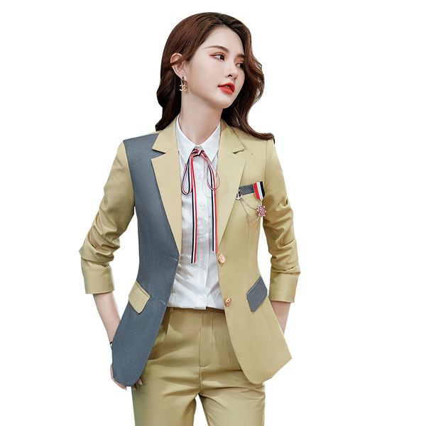 

women's suits & blazers 2021 latest korean design women pant suit college style jacket blazer and trousers 2 piece set for teacher work, White;black