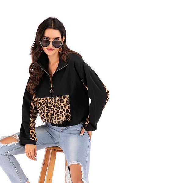 

women's hoodies & sweatshirts splicing fleece women long sleeve leisure in europe and the speed sell through cross-border amazon clothi, Black