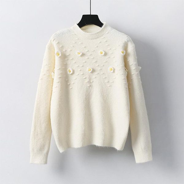

women's sweaters mori girl loose knitted sweater women jumpers long sleeve woman pullovers casual 2021 autumn flower embroidery, White;black