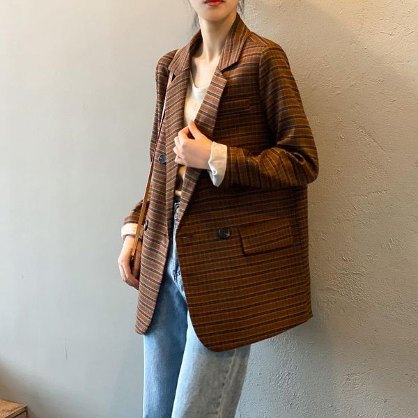

women's suits & blazers plaid suit for women 2021 autumn retro british style temperament leisure small coat, White;black