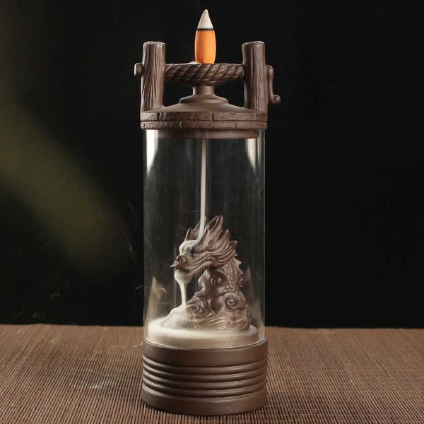 

fragrance lamps fashion auspicious dragon backflow incense burner clear cover ceramic crafts teahouse ornaments beautiful home decor cone ce