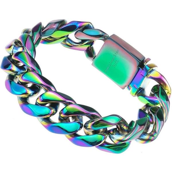 

link, chain drop jewelry rainbow color 9-16mm stainless steel miami cuban bracelet men women for amazon wish, Black
